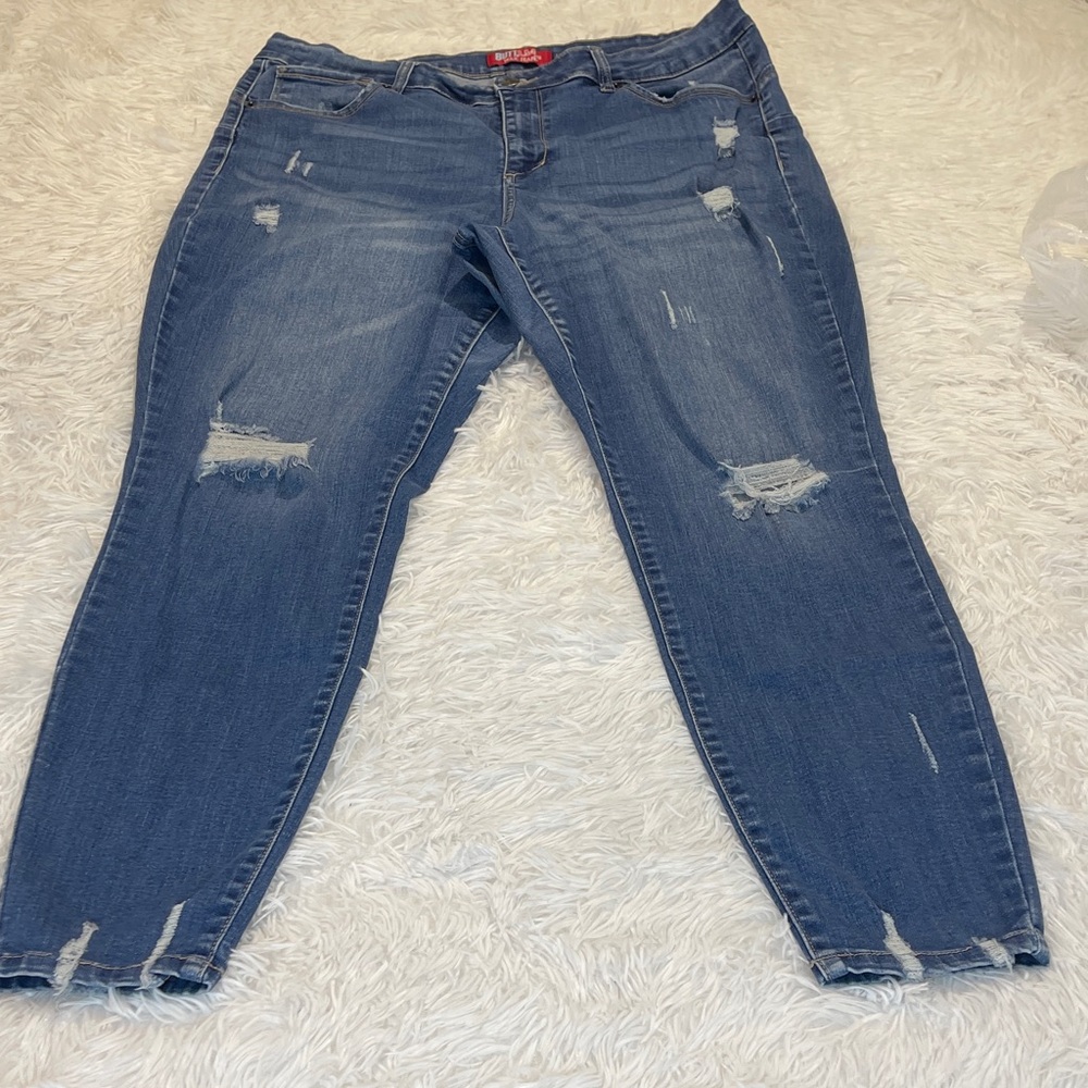 BUTT I LOVE YOU Wax Jean Women's Distressed Blue Ankle Jeans Size  18